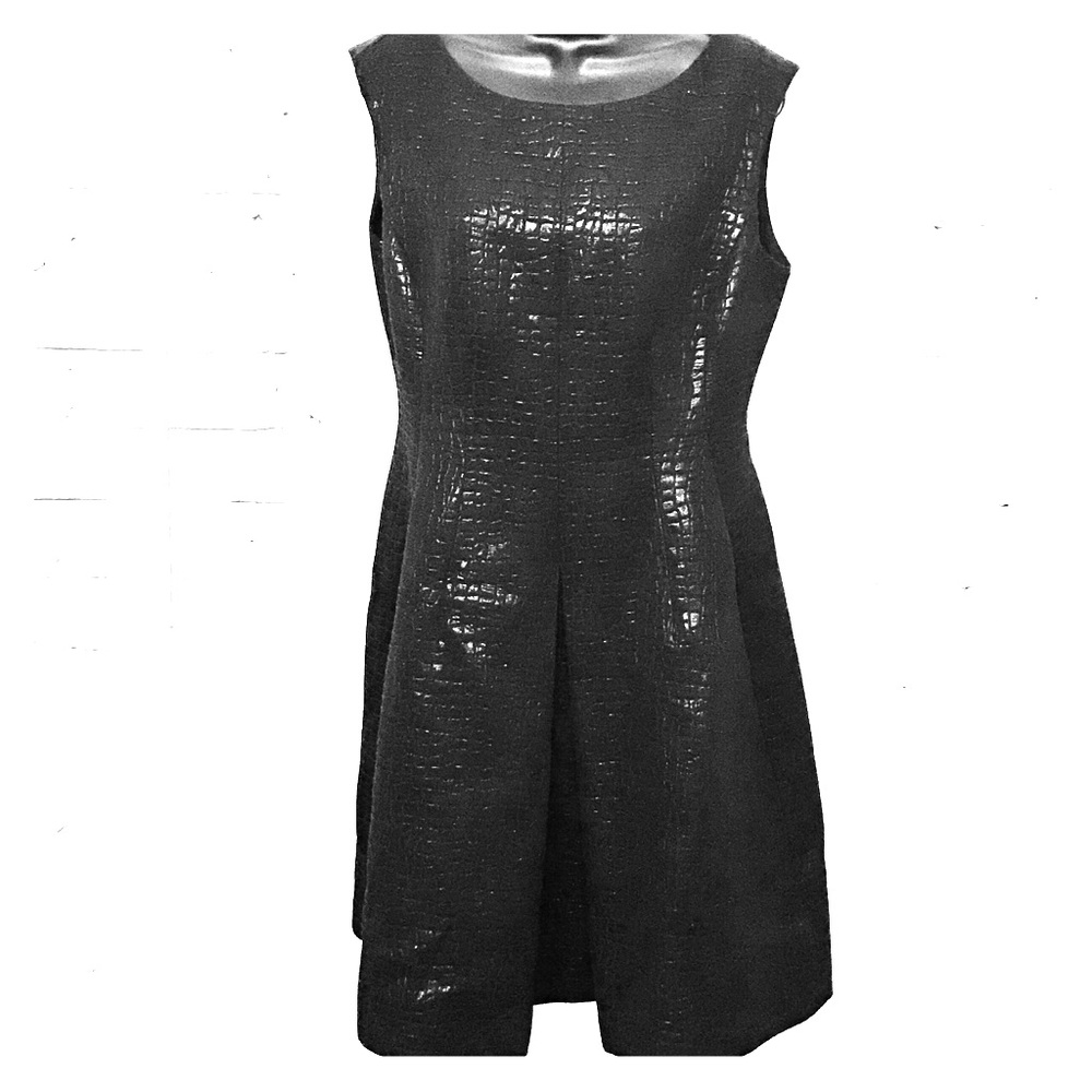 Black sleeveless jacquard dress with POCKETS